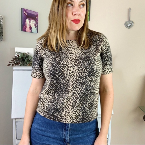 Sale! Vintage Jessica Animal Print Soft Knit Short Sleeve Sweater Size M